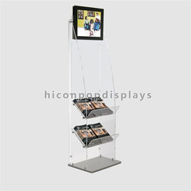 China Book Retail Store Fixtures Clear Acrylic Floor Display Stand With Lcd Screen supplier