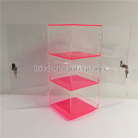 China Custom Red Rotating Acrylic Display Showcase With Lock 7 * 7 * 16 Inches supplier