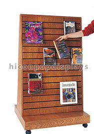China 2 Way Function Slatwall Movable Magazine Display Stand Wooden Free Standing Display supplier
