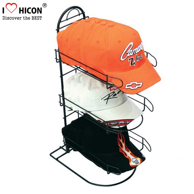 Merchandising Baseball Caps Table Top Display Stands 3 - Layer Metal Material