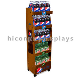 China Movable Solid Wood Cola Display Stand Freestanding Drinks Shop Merchandising Display supplier